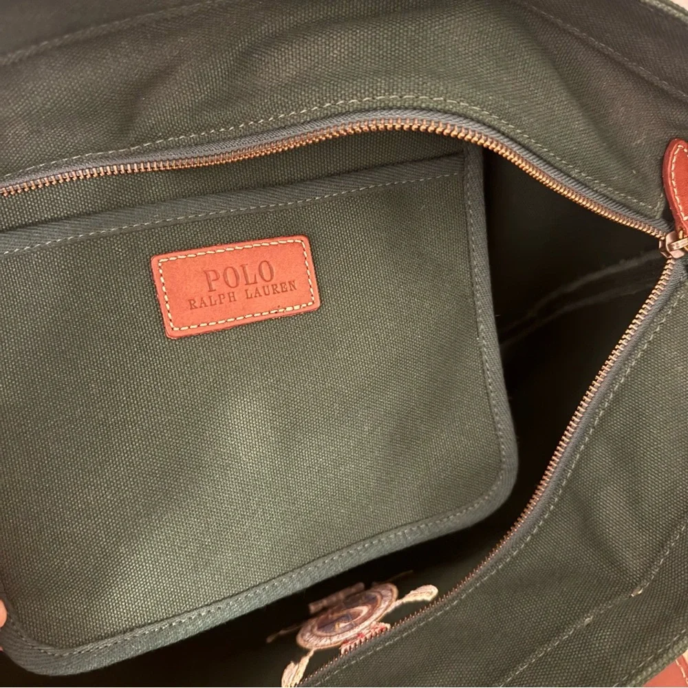 Polo by Ralph Lauren Green Canvas Tote with Brown Leather Trim - Picture 11 of 11